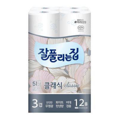 미래생활 잘풀리는집 클래식 3겹데코 27m 12롤 두루마리 휴지