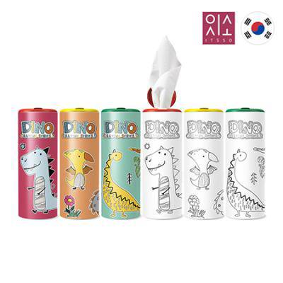 잇소 슬림티슈 60매 색칠하기 쉬운공룡+뚜껑스티커부착
